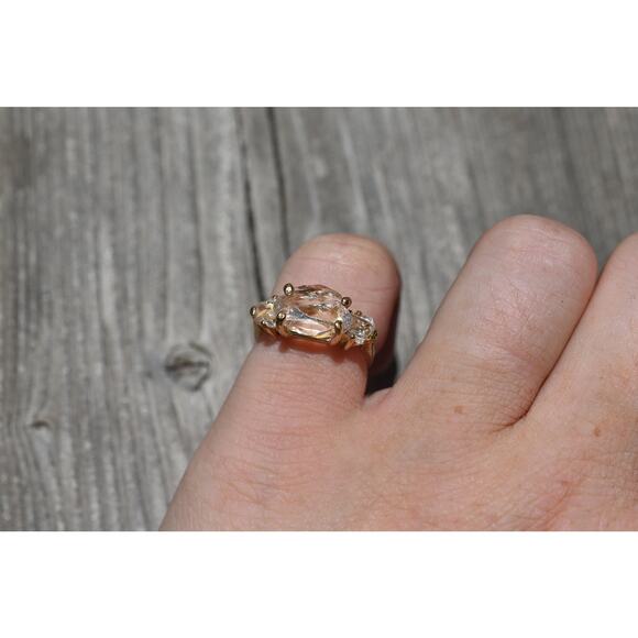 Size 5 Gold Engagement Ring, 14k Solid Gold, Three Stone Wedding Ring - Picture 4 of 4